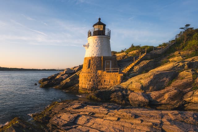Castle Hill Lighthouse in warm late-afternoon light
